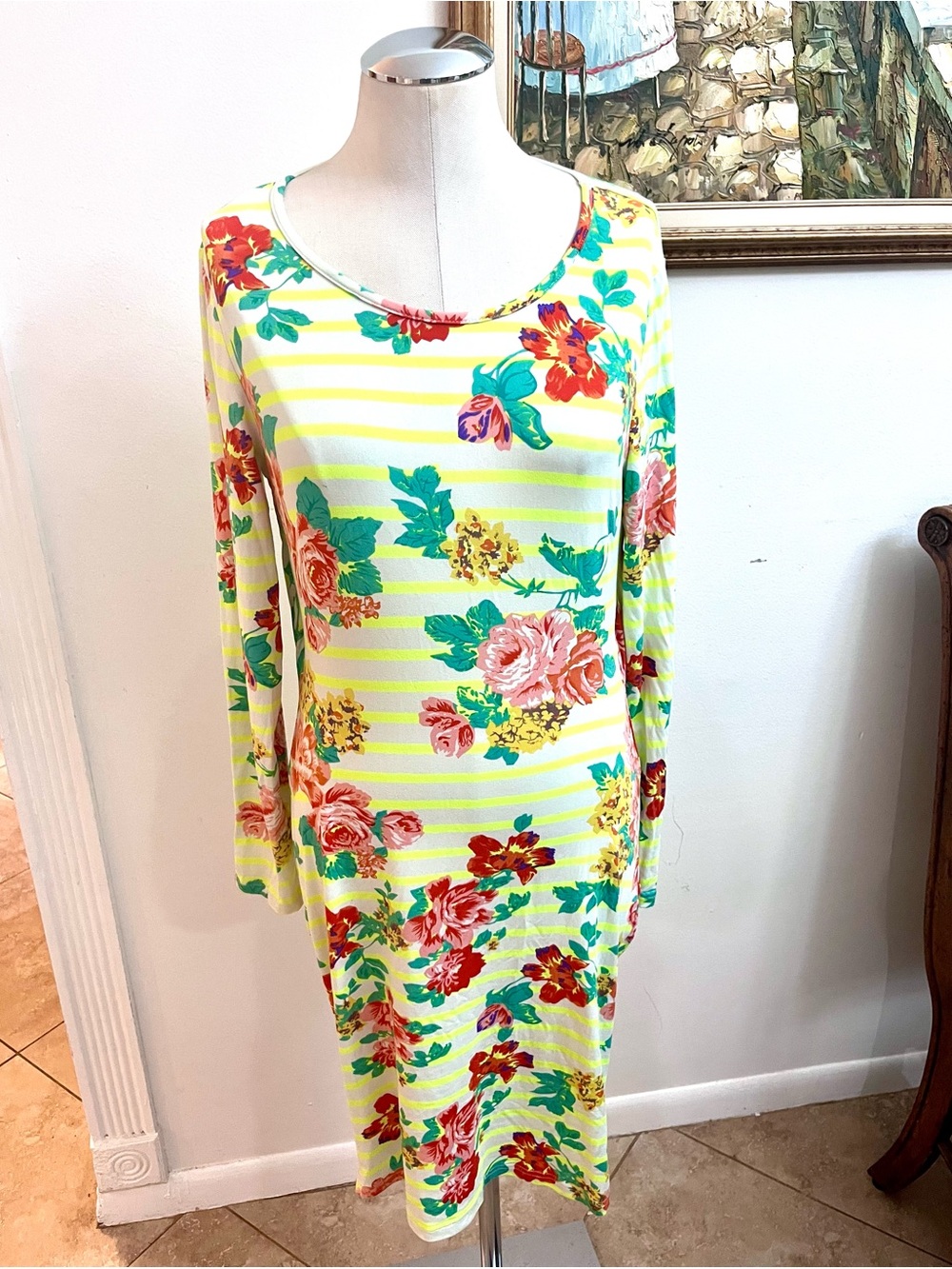 Say What? Yellow Striped Floral Long Sleeve Dress